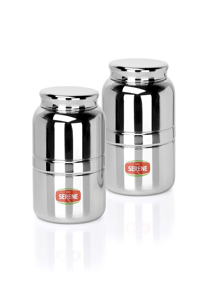 Serene Stainless Steel Multipurpose Storage Kitchen Canister | Canisters Set For Kitchen | Steel Jars For Kitchen Storage | Barni | Airtight Dabba Storage | One-Turn Lock System | 2600 ML | 2 PC - Image 1